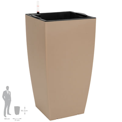 Ghiveci inteligent H56.5x31x31 cm cu set complet udare Cubico maro nisip mat