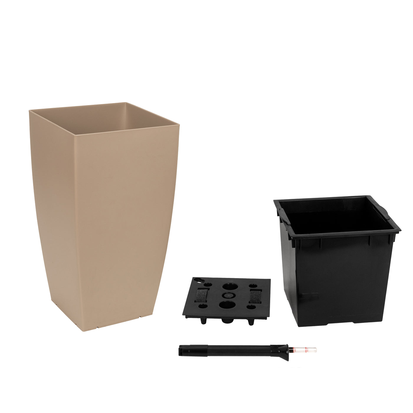 Ghiveci inteligent H56.5x31x31 cm cu set complet udare Cubico maro nisip mat