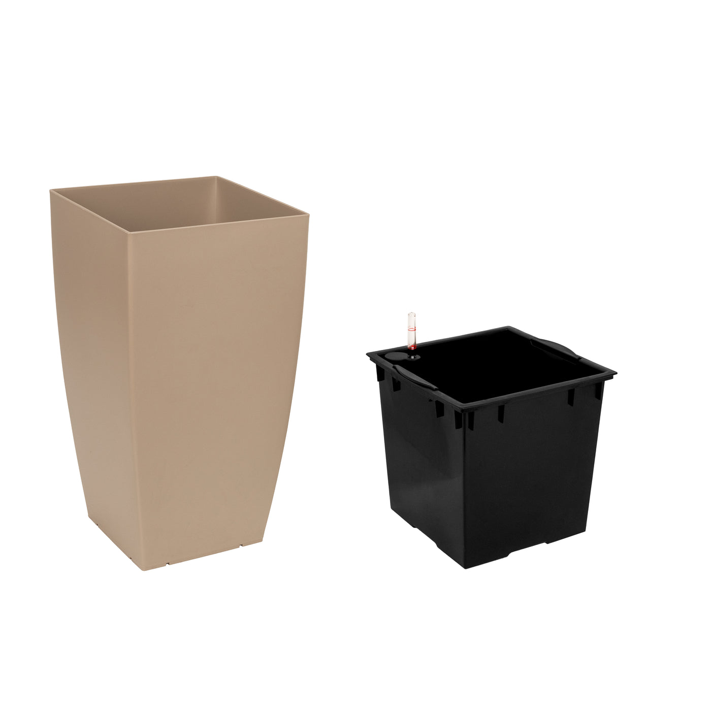 Ghiveci inteligent H56.5x31x31 cm cu set complet udare Cubico maro nisip mat