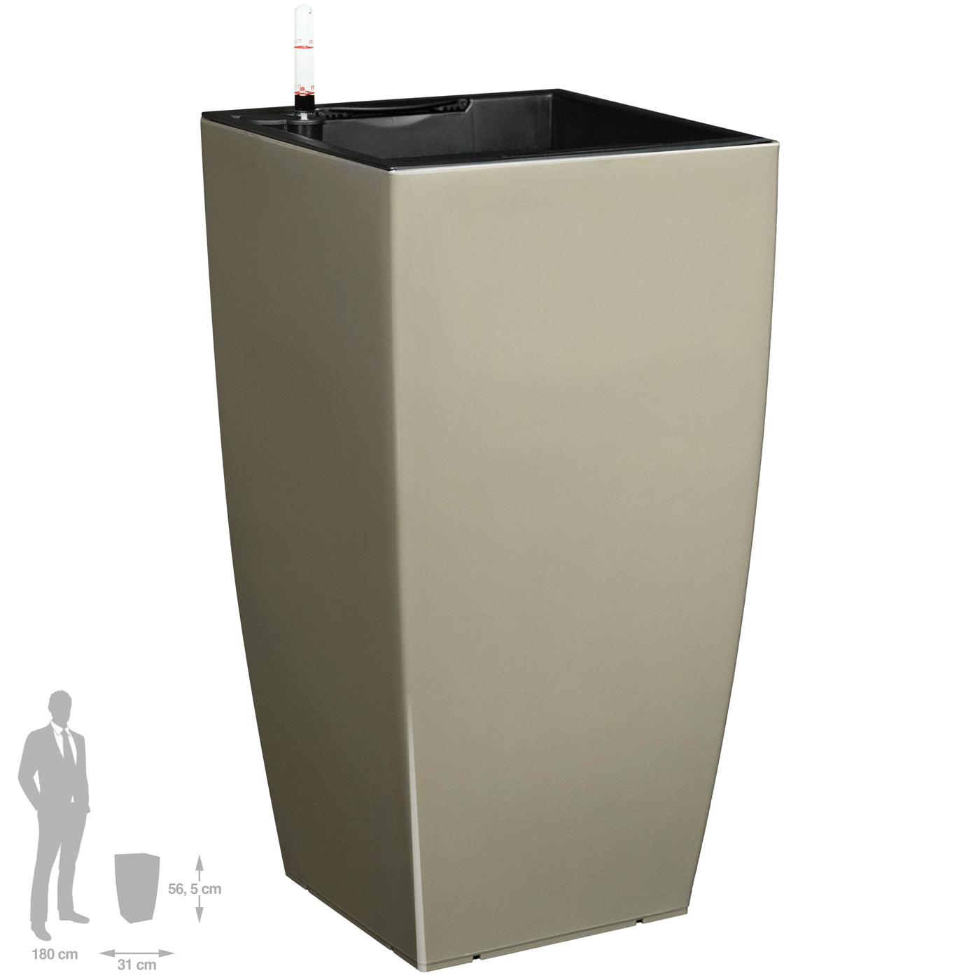 Ghiveci inteligent H56.5x31x31 cm cu set complet udare Cubico maro spicy lucios