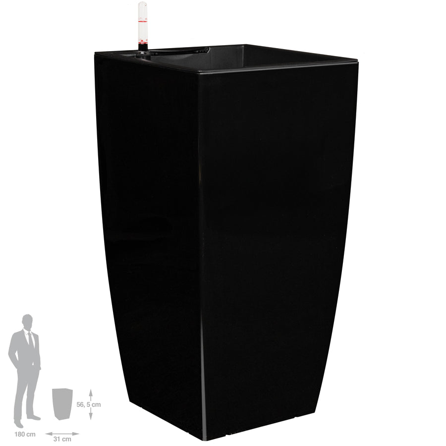 Ghiveci inteligent H56.5x31x31 cm cu set complet udare Cubico negru lucios