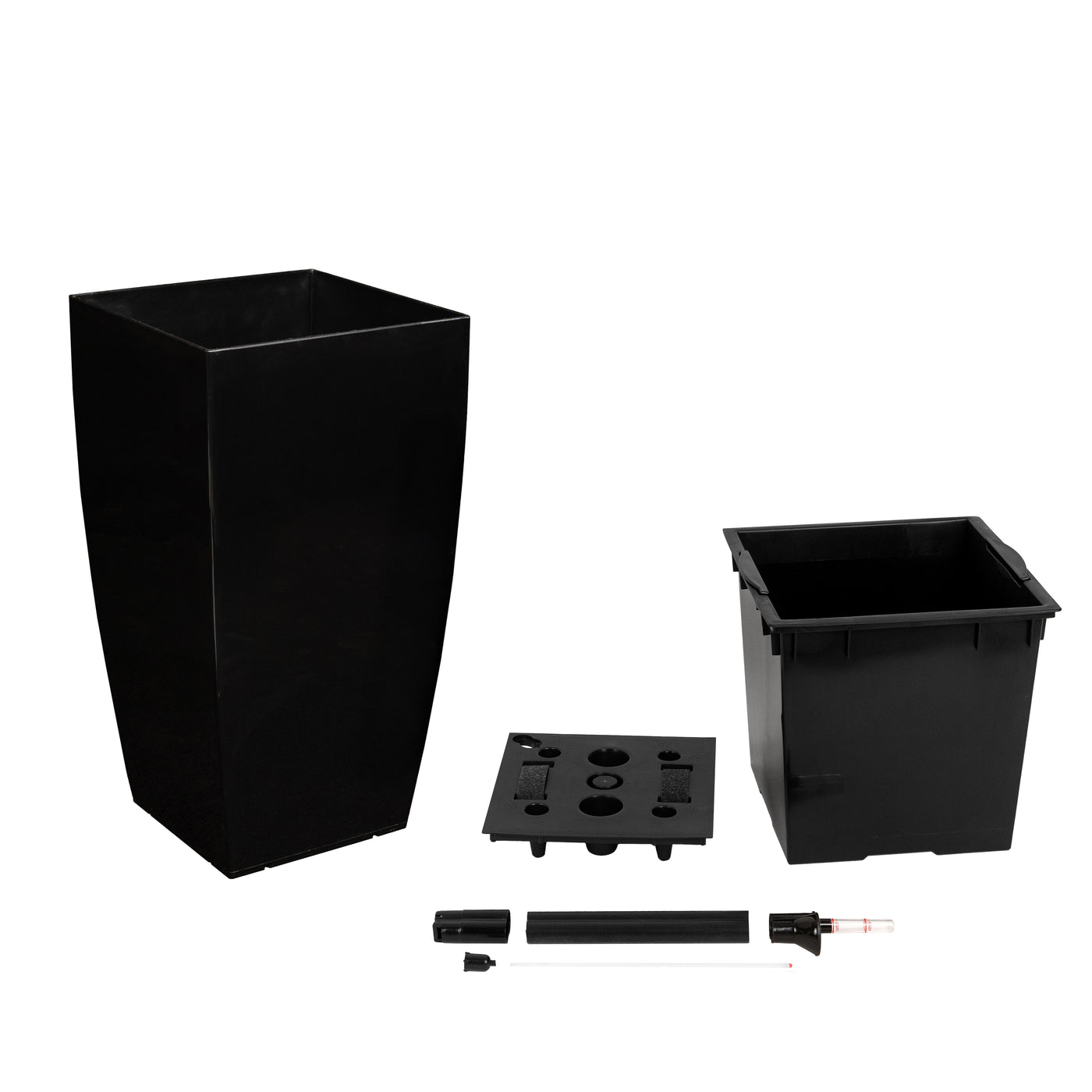 Ghiveci inteligent H56.5x31x31 cm cu set complet udare Cubico negru lucios