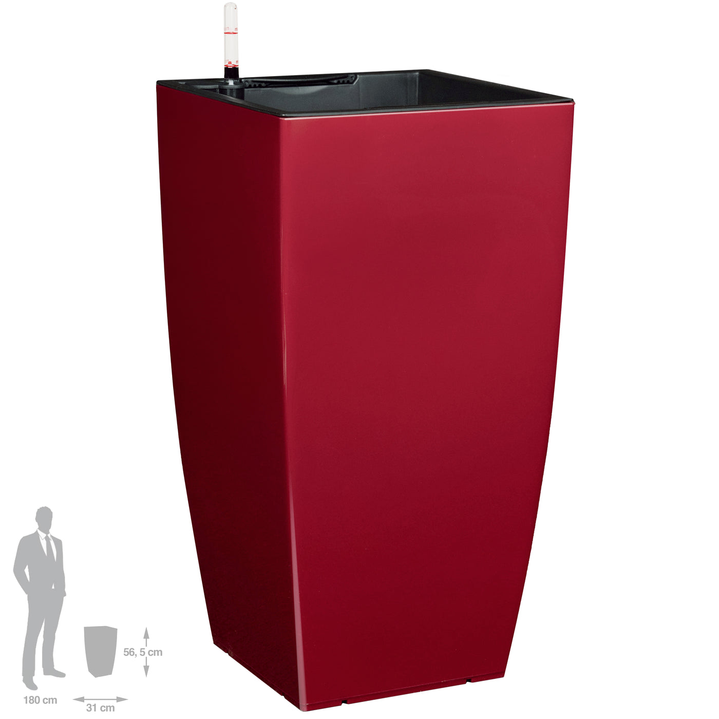 Ghiveci inteligent H56.5x31x31 cm cu set complet udare Cubico rosu lucios inchis