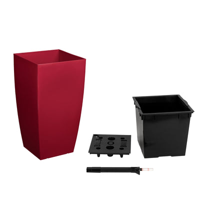 Ghiveci inteligent H56.5x31x31 cm cu set complet udare Cubico rosu lucios inchis