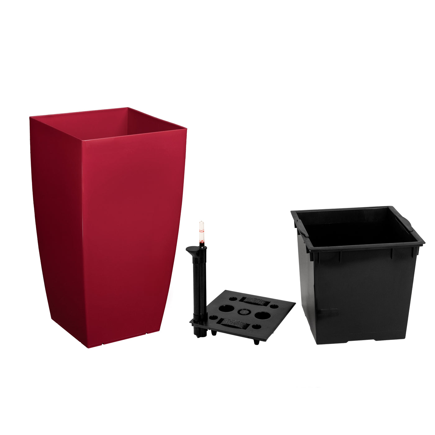 Ghiveci inteligent H56.5x31x31 cm cu set complet udare Cubico rosu lucios inchis