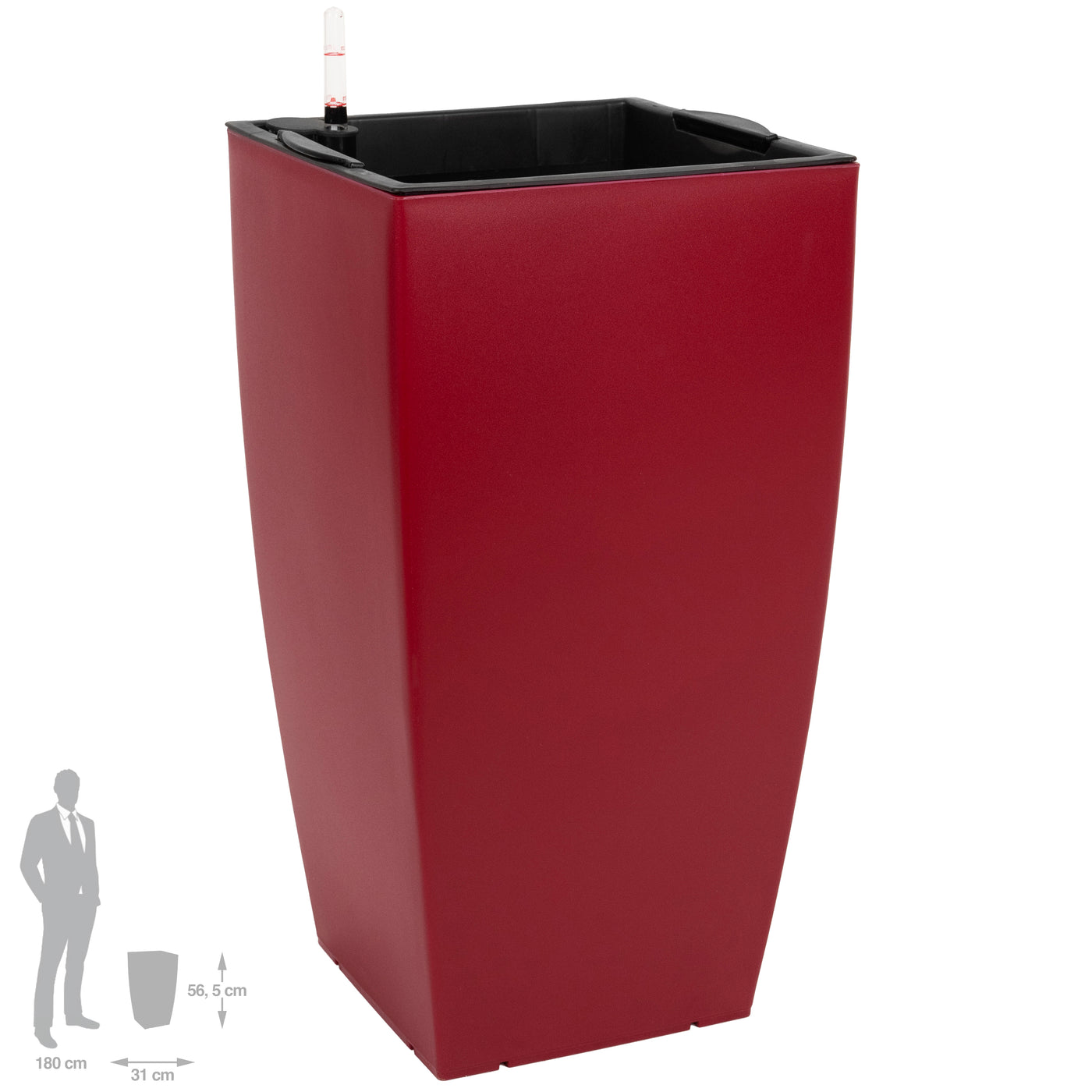 Ghiveci inteligent H56.5x31x31 cm cu set complet udare Cubico rosu mat