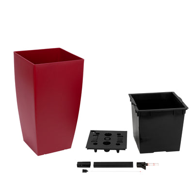 Ghiveci inteligent H56.5x31x31 cm cu set complet udare Cubico rosu mat