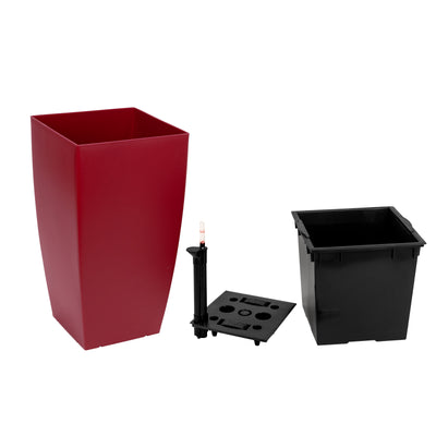 Ghiveci inteligent H56.5x31x31 cm cu set complet udare Cubico rosu mat