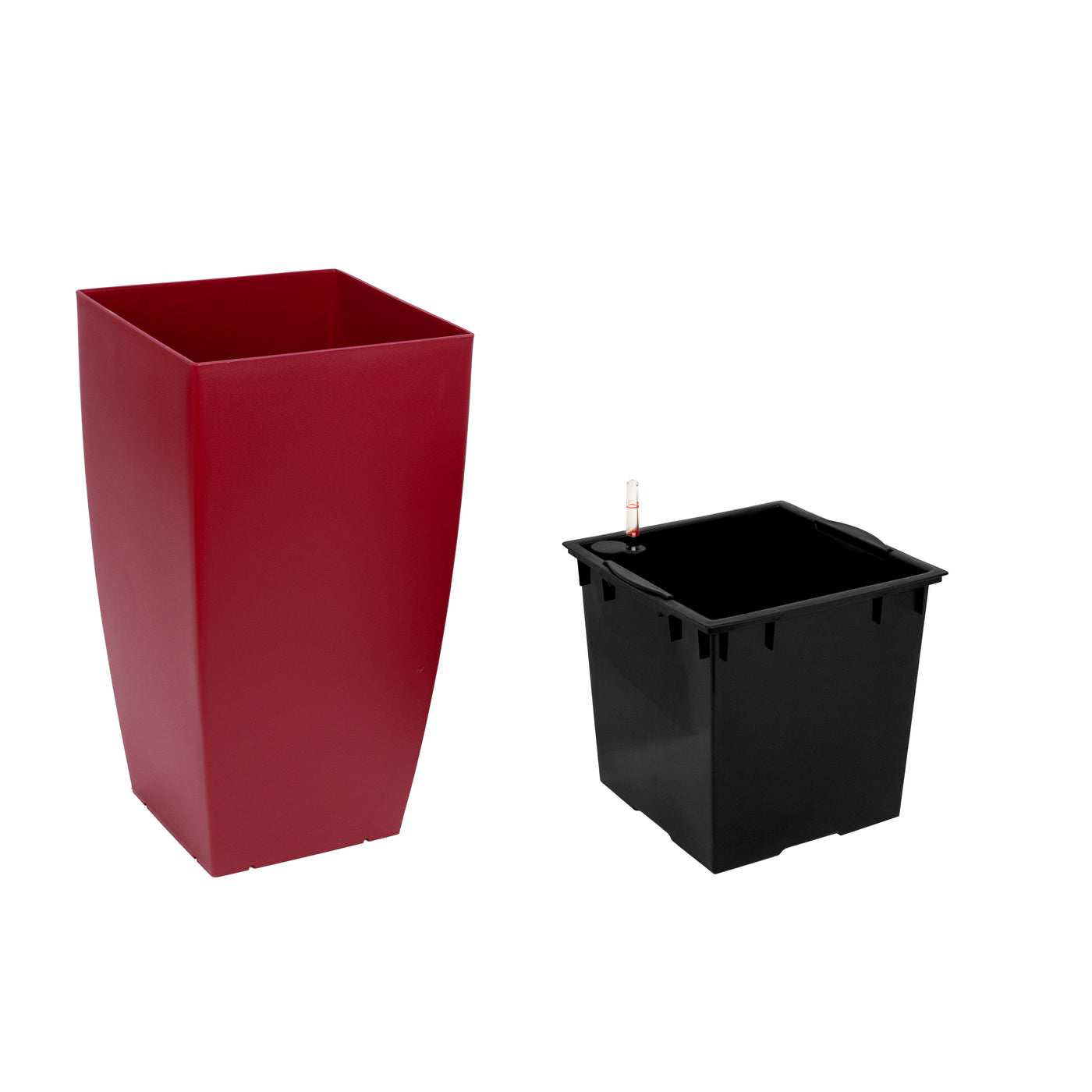 Ghiveci inteligent H56.5x31x31 cm cu set complet udare Cubico rosu mat