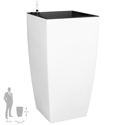 Ghiveci inteligent H66x36x36 cm cu set complet udare Cubico alb lucios