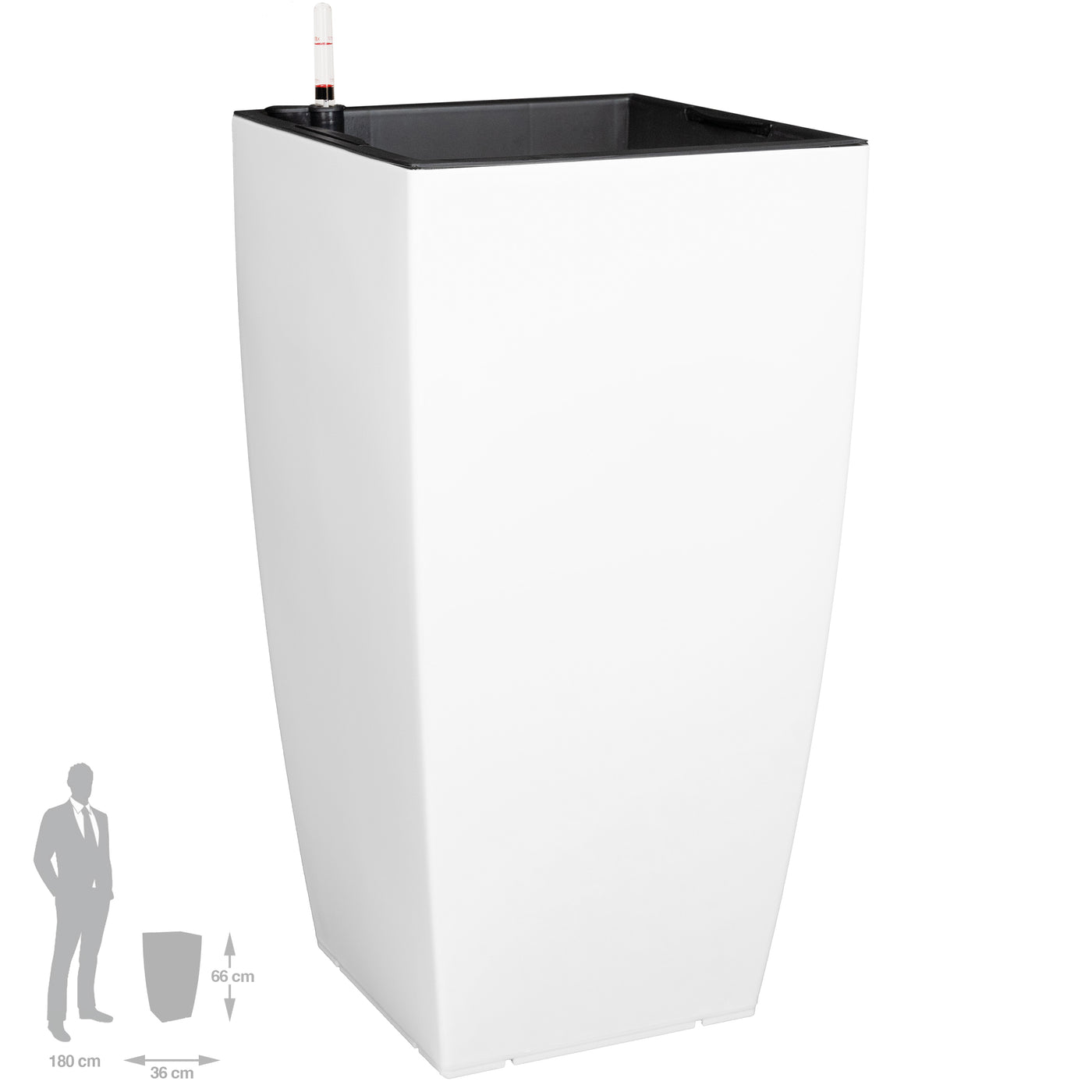 Ghiveci inteligent H66x36x36 cm cu set complet udare Cubico alb lucios