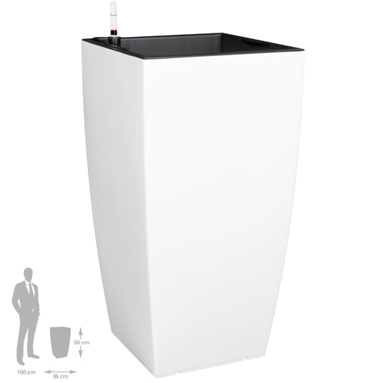 Ghiveci inteligent H66x36x36 cm cu set complet udare Cubico alb lucios