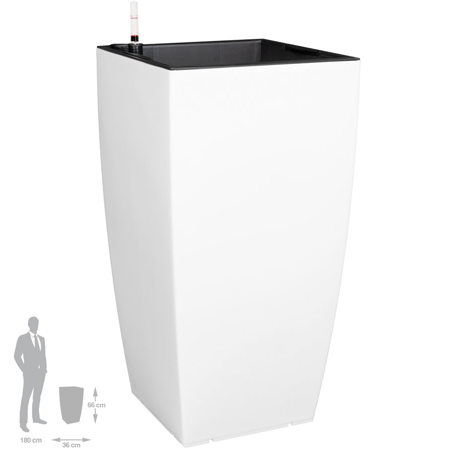 Ghiveci inteligent H66x36x36 cm cu set complet udare Cubico alb lucios