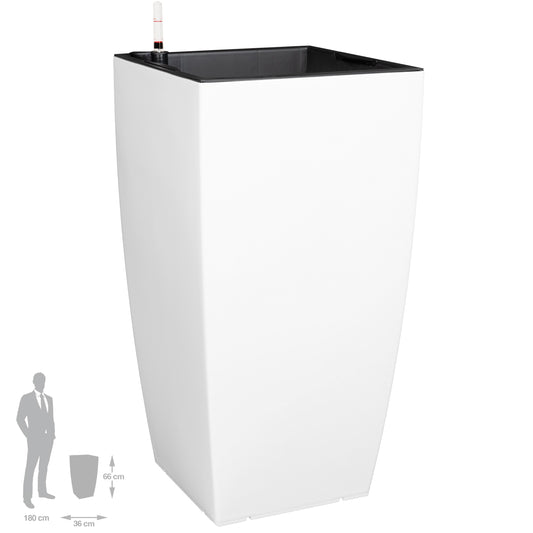 Ghiveci inteligent H66x36x36 cm cu set complet udare Cubico alb lucios