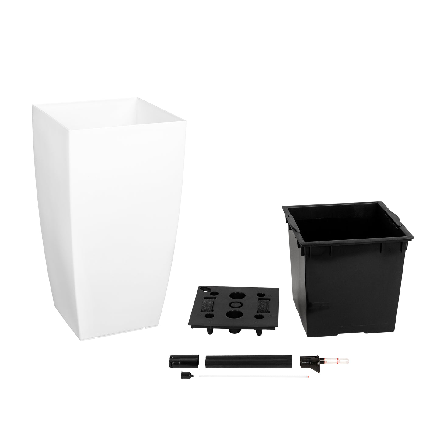 Ghiveci inteligent H66x36x36 cm cu set complet udare Cubico alb lucios