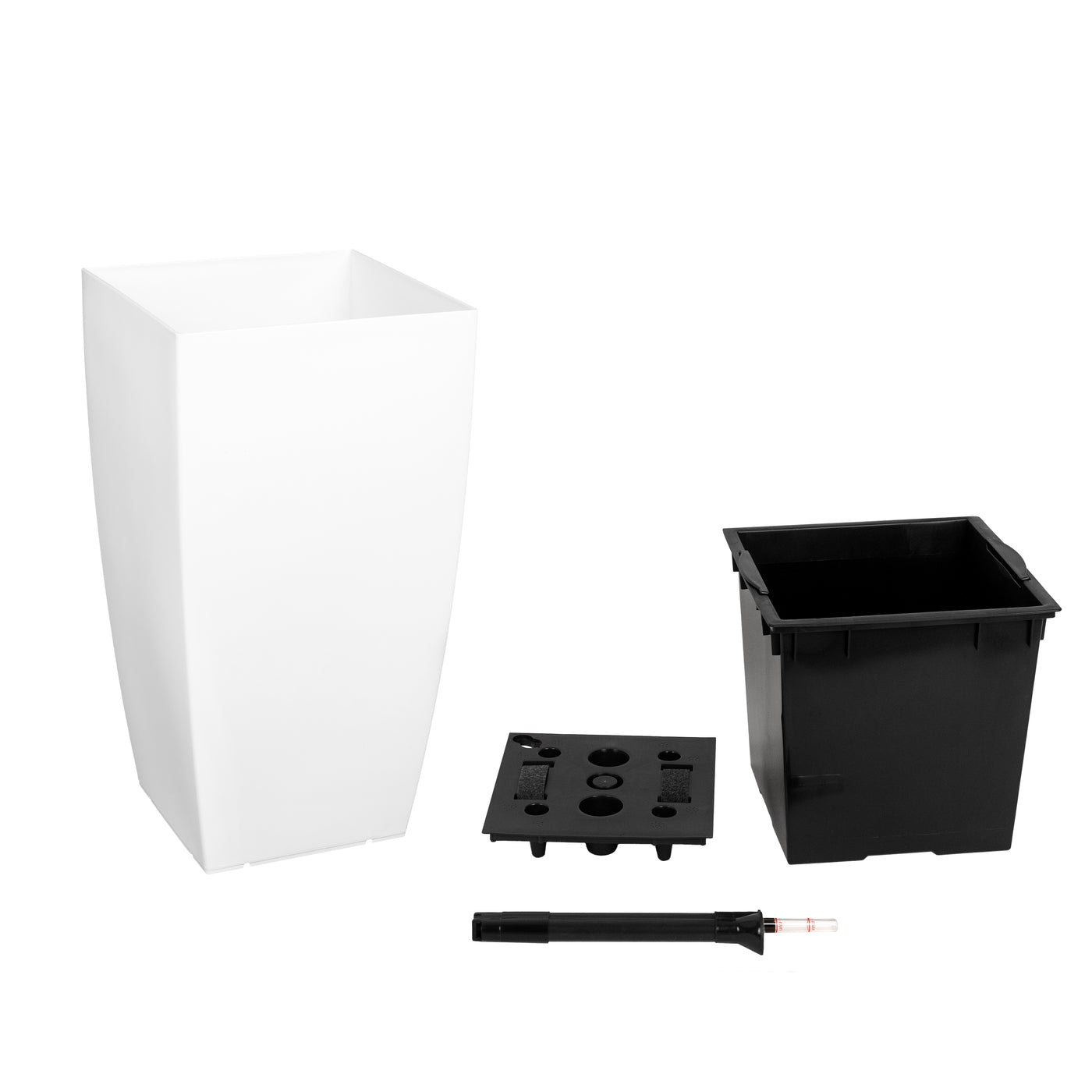 Ghiveci inteligent H66x36x36 cm cu set complet udare Cubico alb lucios