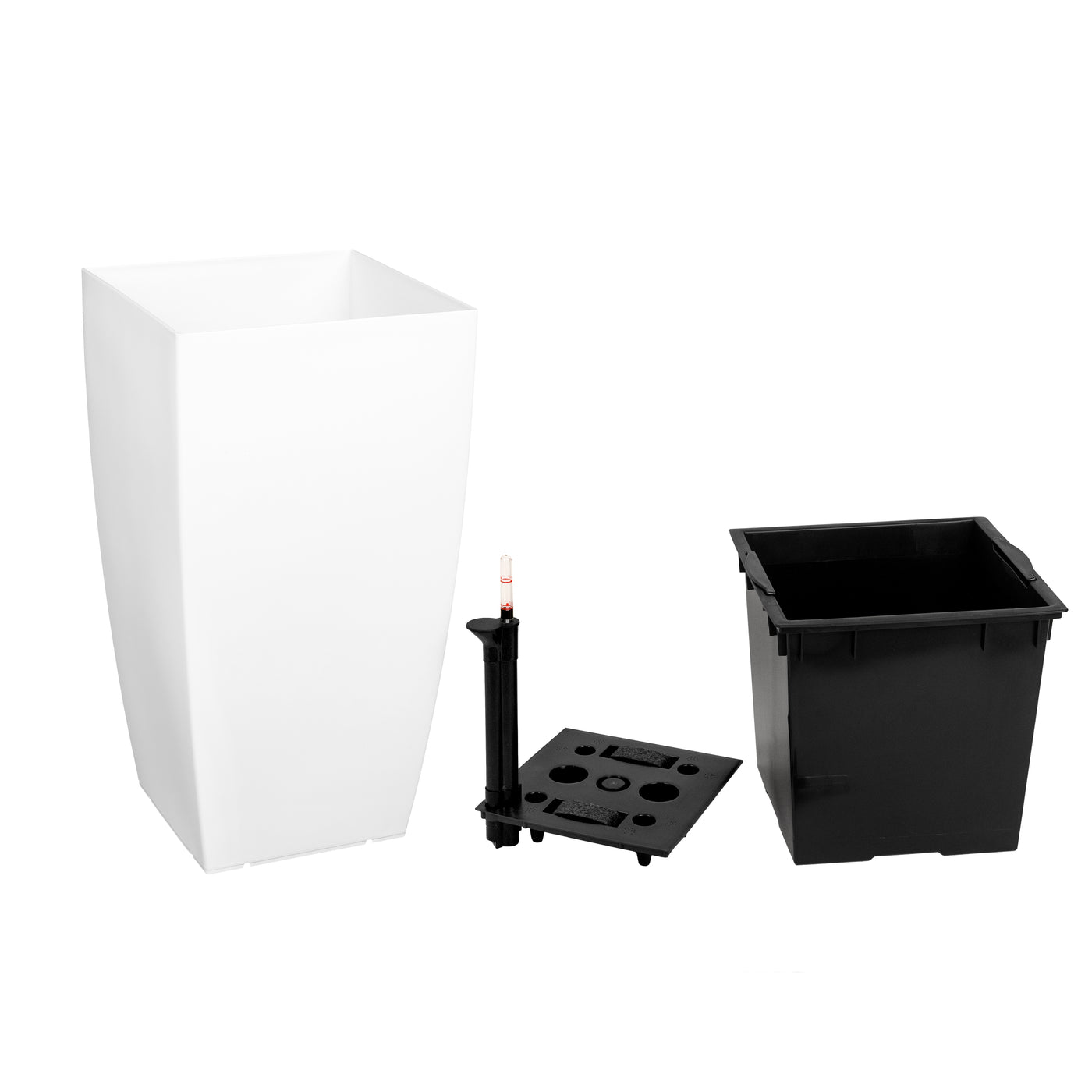 Ghiveci inteligent H66x36x36 cm cu set complet udare Cubico alb lucios