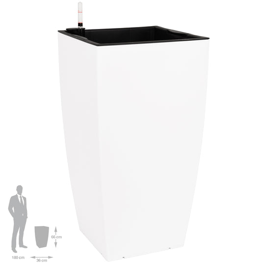 Ghiveci inteligent H66x36x36 cm cu set complet udare Cubico alb mat