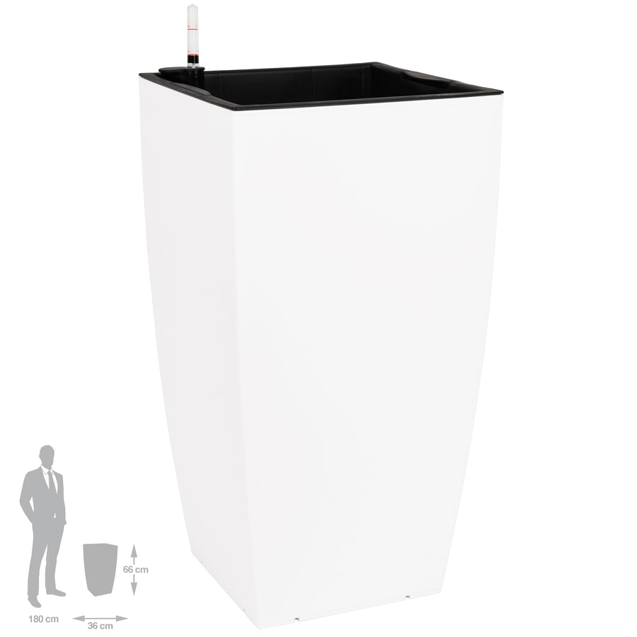 Ghiveci inteligent H66x36x36 cm cu set complet udare Cubico alb mat