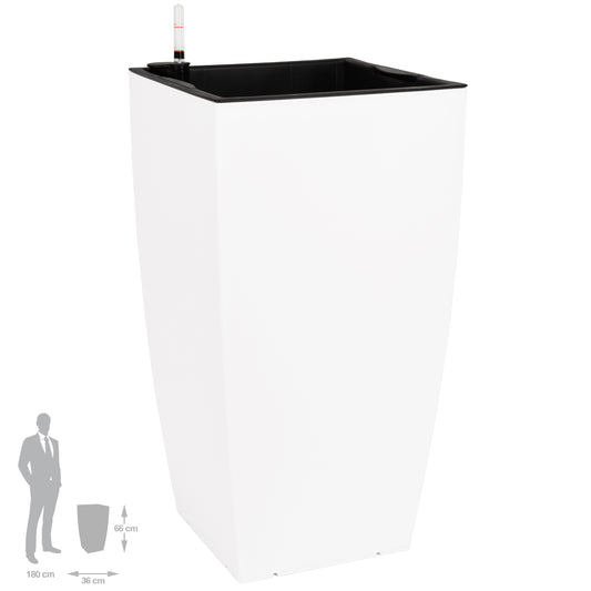 Ghiveci inteligent H66x36x36 cm cu set complet udare Cubico alb mat