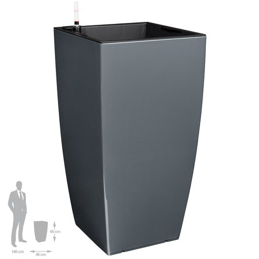 Ghiveci inteligent H66x36x36 cm cu set complet udare Cubico antracit lucios