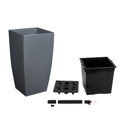 Ghiveci inteligent H66x36x36 cm cu set complet udare Cubico antracit lucios