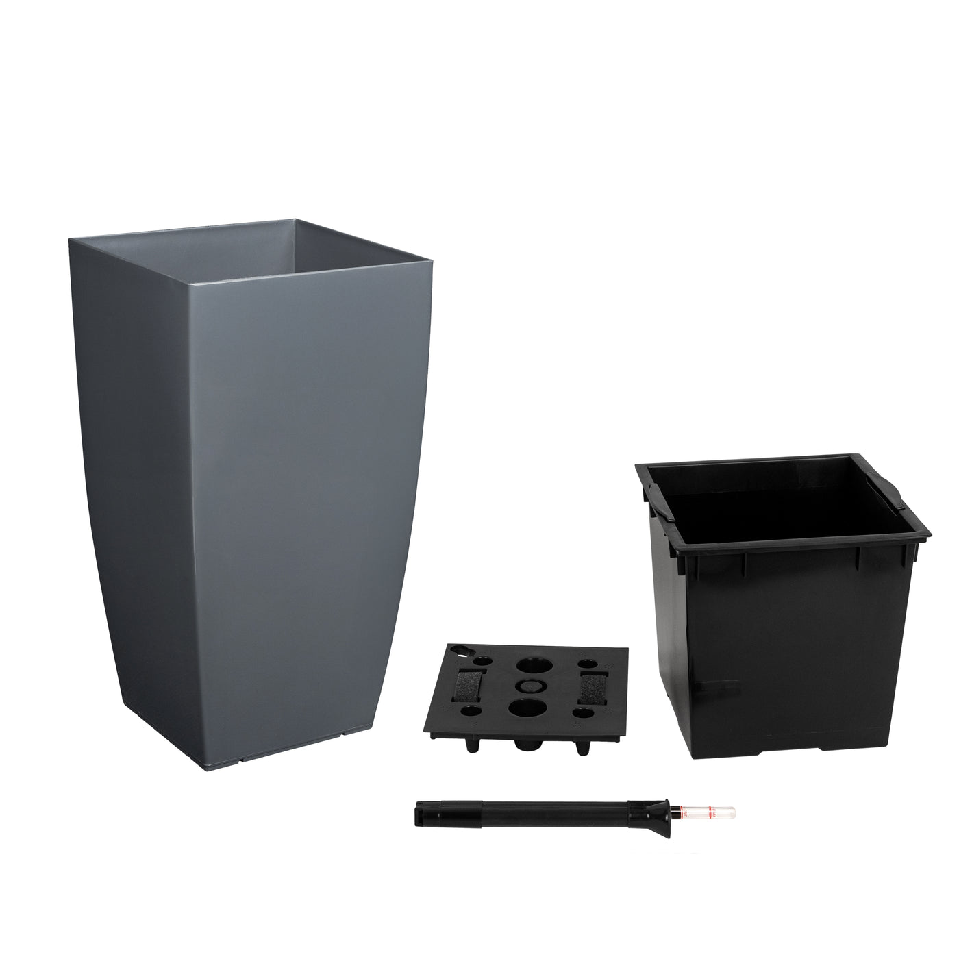 Ghiveci inteligent H66x36x36 cm cu set complet udare Cubico antracit lucios