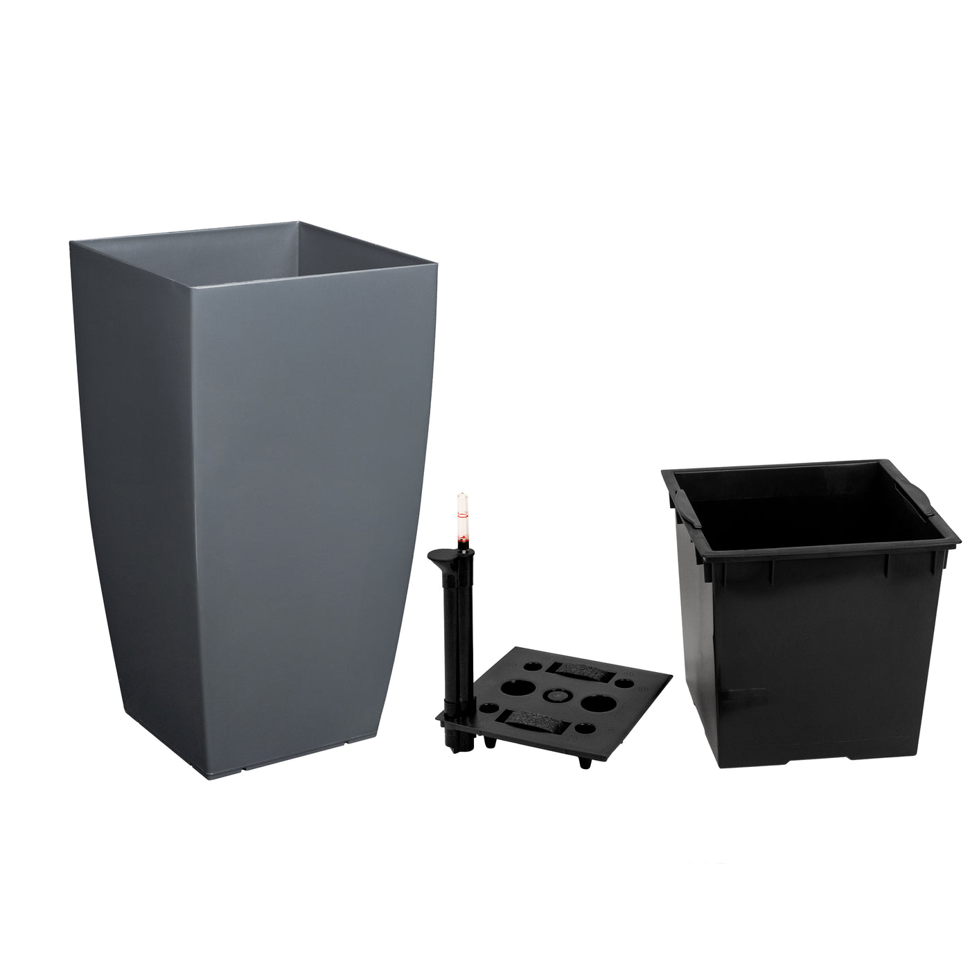 Ghiveci inteligent H66x36x36 cm cu set complet udare Cubico antracit lucios