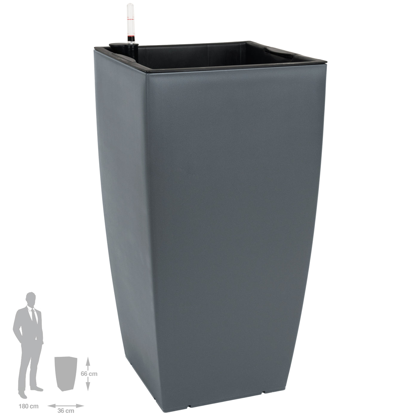 Ghiveci inteligent H66x36x36 cm cu set complet udare Cubico antracit mat