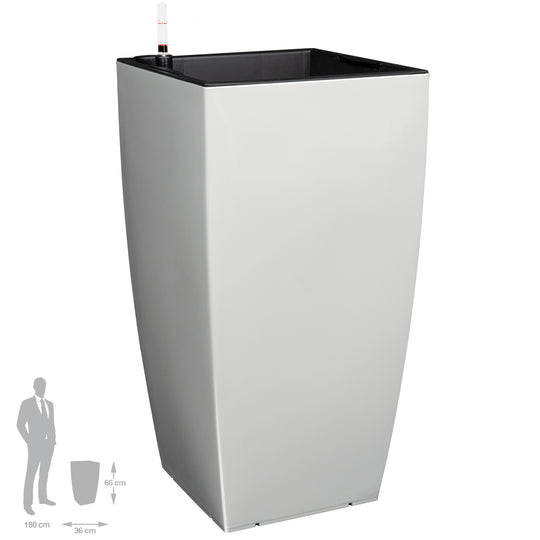 Ghiveci inteligent H66x36x36 cm cu set complet udare Cubico gri lucios