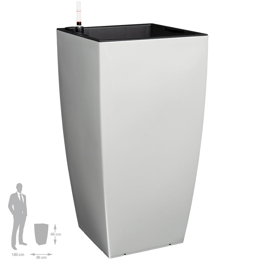 Ghiveci inteligent H66x36x36 cm cu set complet udare Cubico gri lucios