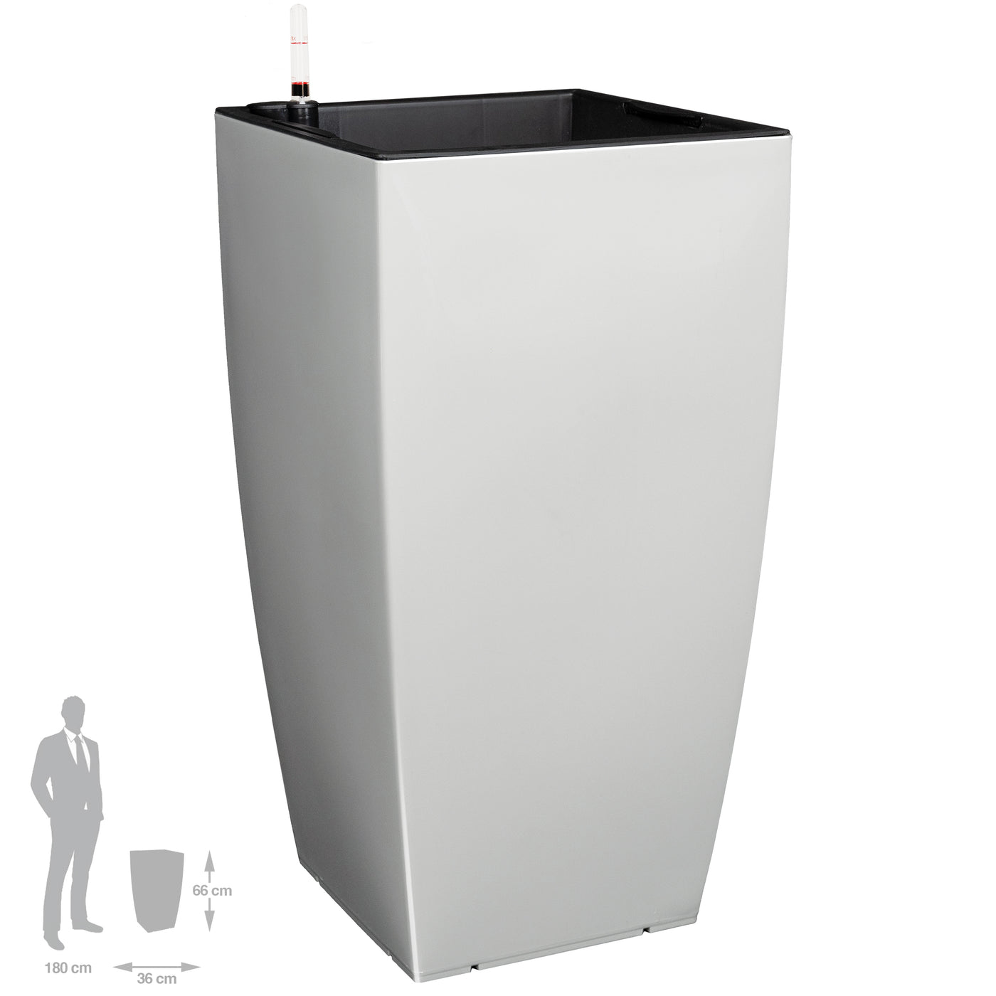 Ghiveci inteligent H66x36x36 cm cu set complet udare Cubico gri lucios