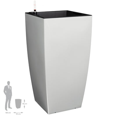 Ghiveci inteligent H66x36x36 cm cu set complet udare Cubico gri lucios