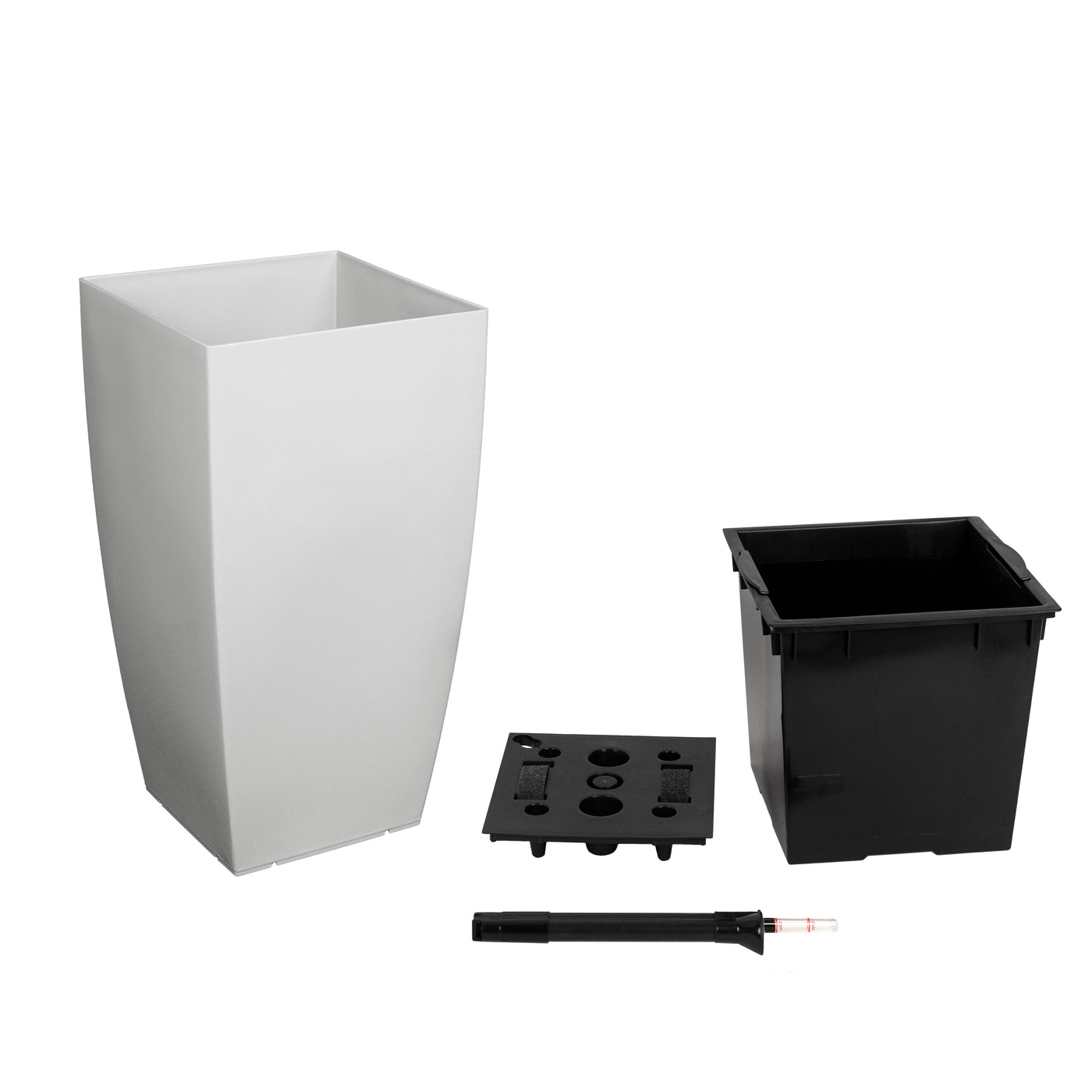 Ghiveci inteligent H66x36x36 cm cu set complet udare Cubico gri lucios
