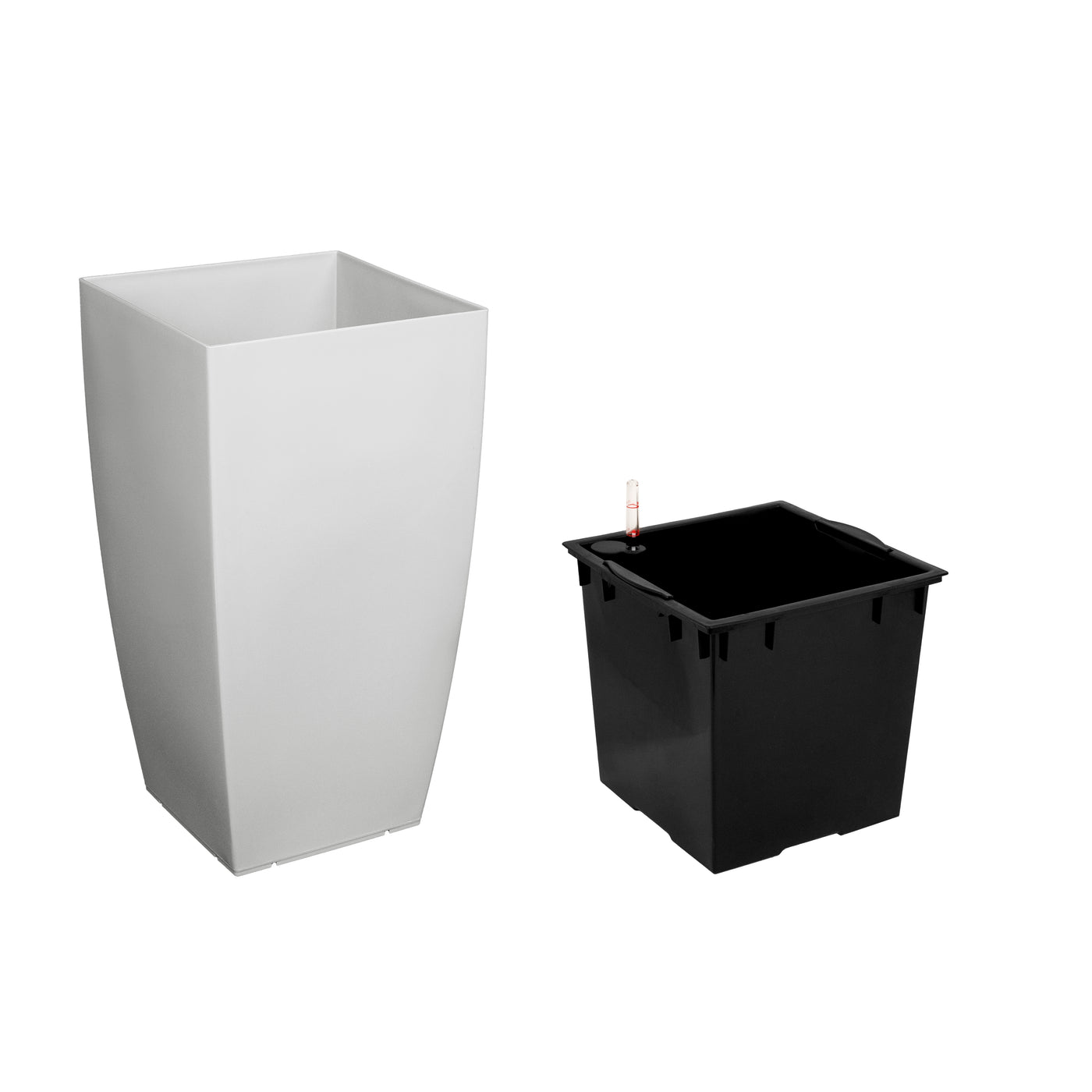 Ghiveci inteligent H66x36x36 cm cu set complet udare Cubico gri lucios