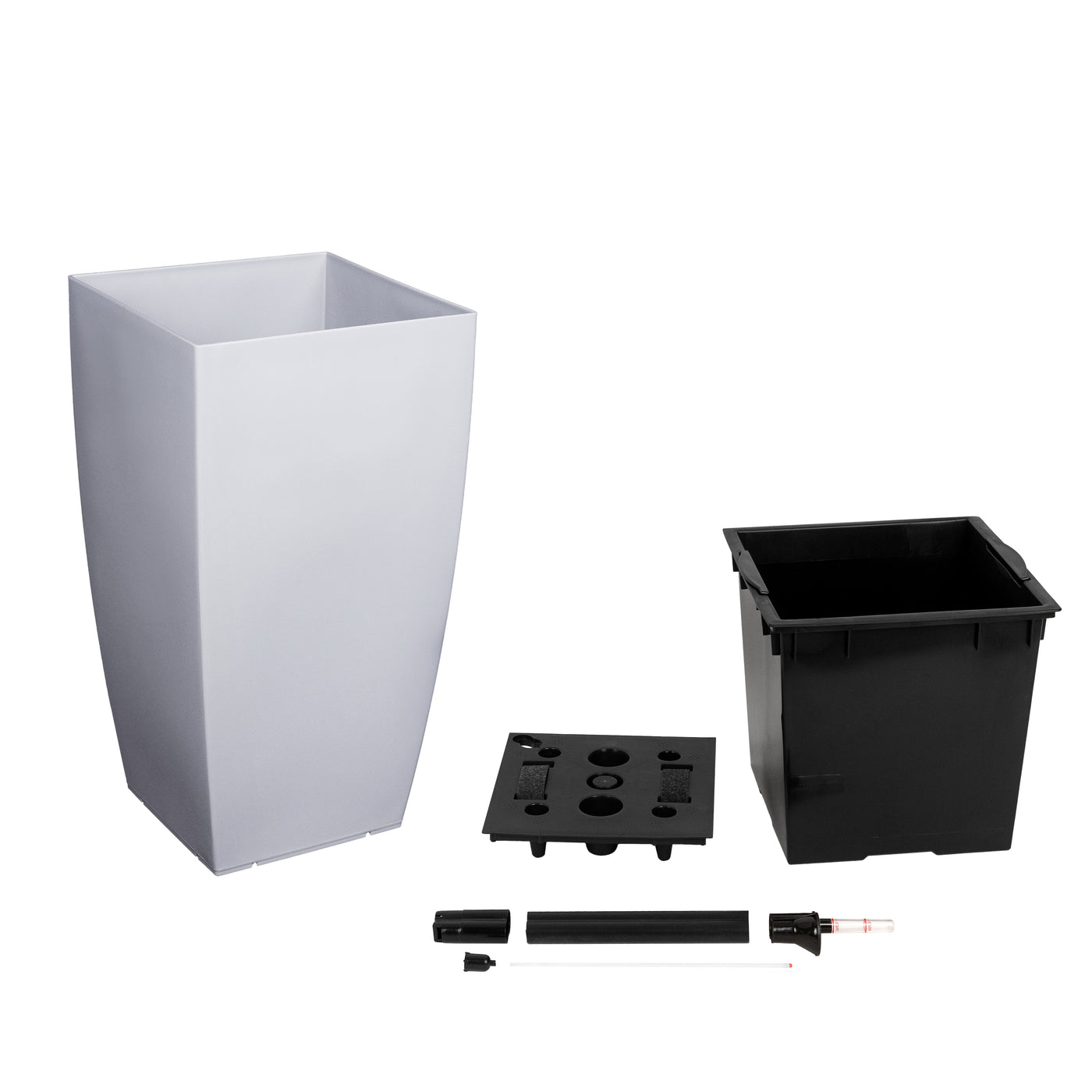 Ghiveci inteligent H66x36x36 cm cu set complet udare Cubico gri urban lucios