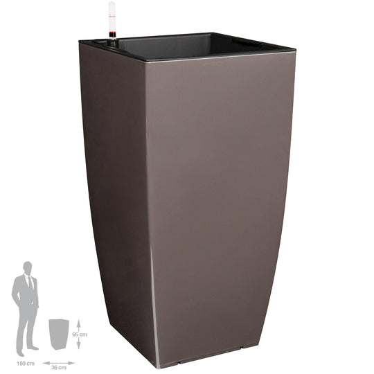 Ghiveci inteligent H66x36x36 cm cu set complet udare Cubico maro lucios