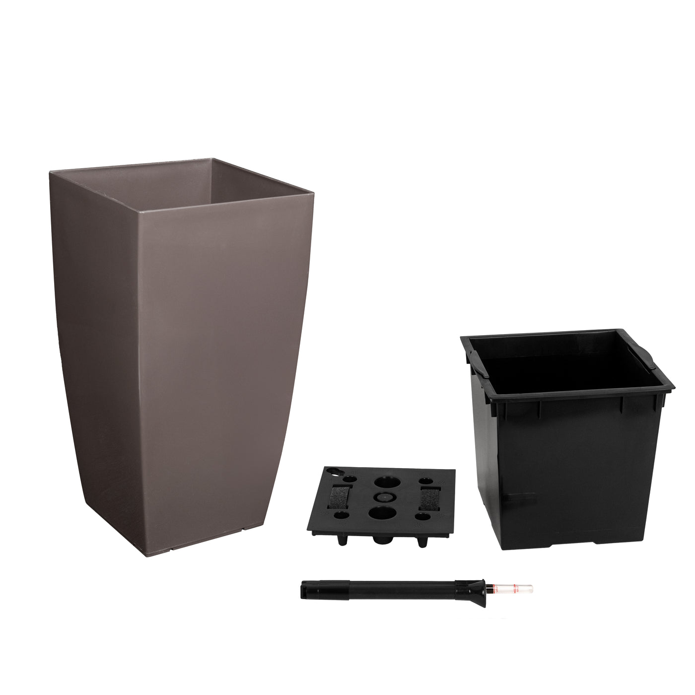 Ghiveci inteligent H66x36x36 cm cu set complet udare Cubico maro lucios