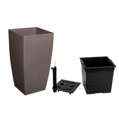 Ghiveci inteligent H66x36x36 cm cu set complet udare Cubico maro lucios