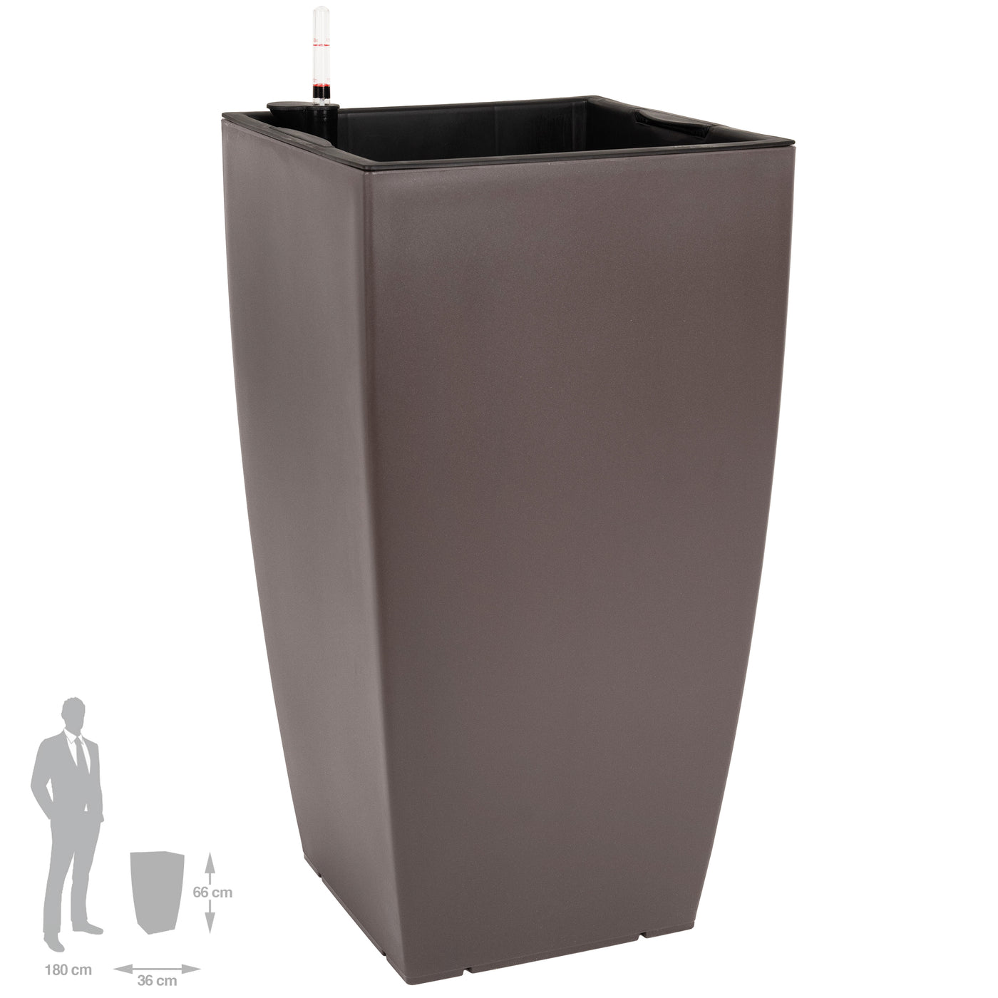 Ghiveci inteligent H66x36x36 cm cu set complet udare Cubico maro mat