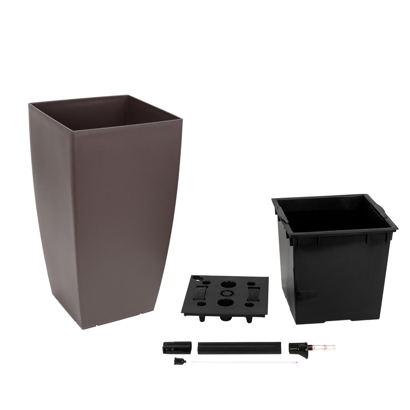 Ghiveci inteligent H66x36x36 cm cu set complet udare Cubico maro mat