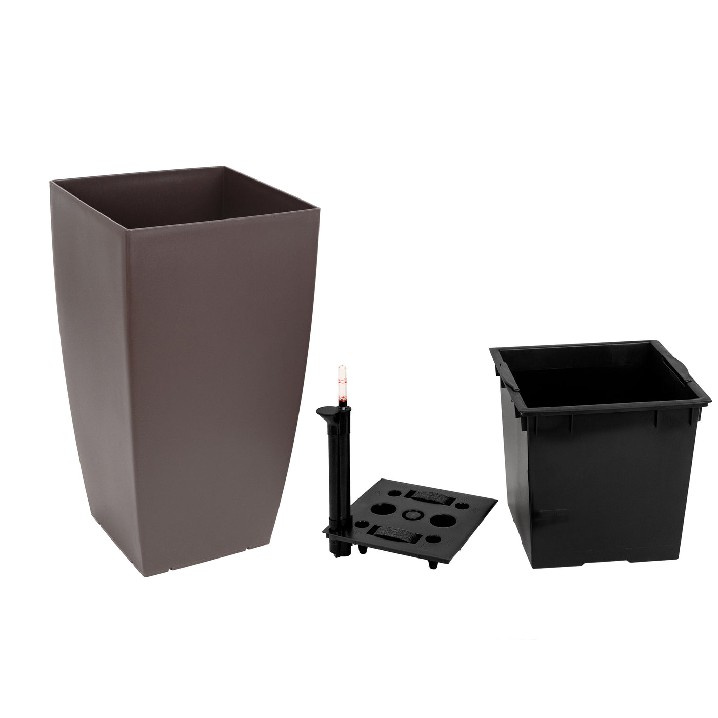 Ghiveci inteligent H66x36x36 cm cu set complet udare Cubico maro mat