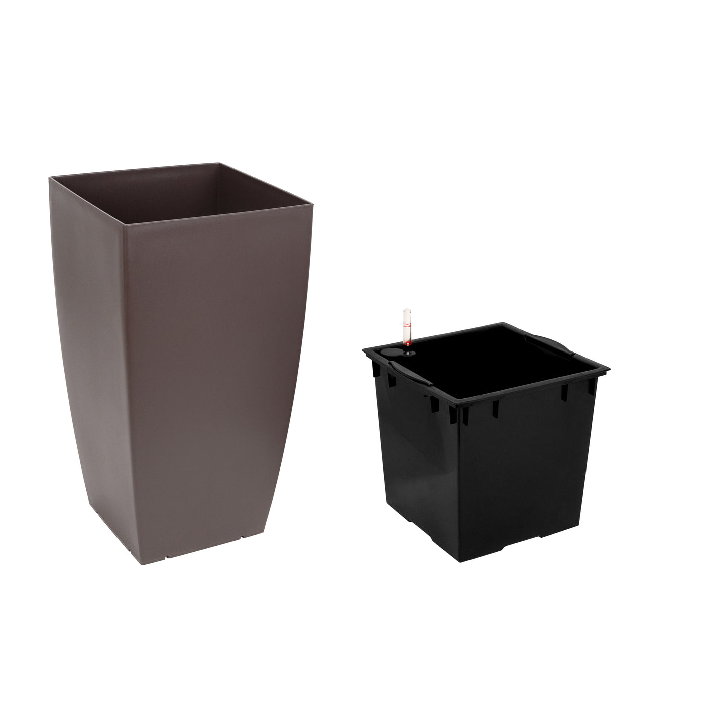 Ghiveci inteligent H66x36x36 cm cu set complet udare Cubico maro mat