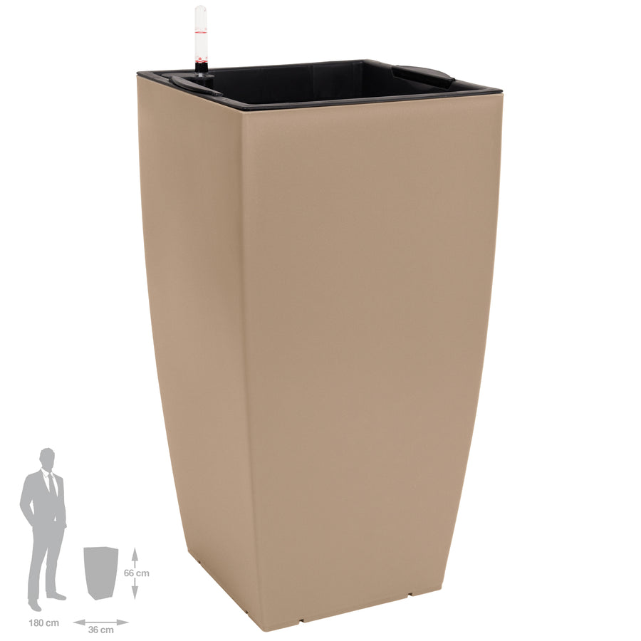 Ghiveci inteligent H66x36x36 cm cu set complet udare Cubico maro nisip mat