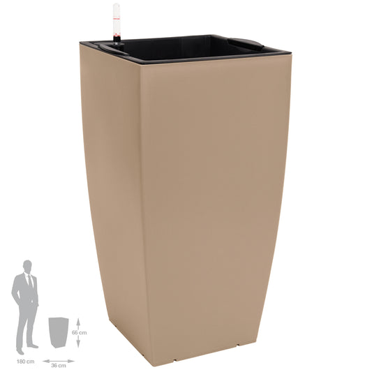 Ghiveci inteligent H66x36x36 cm cu set complet udare Cubico maro nisip mat