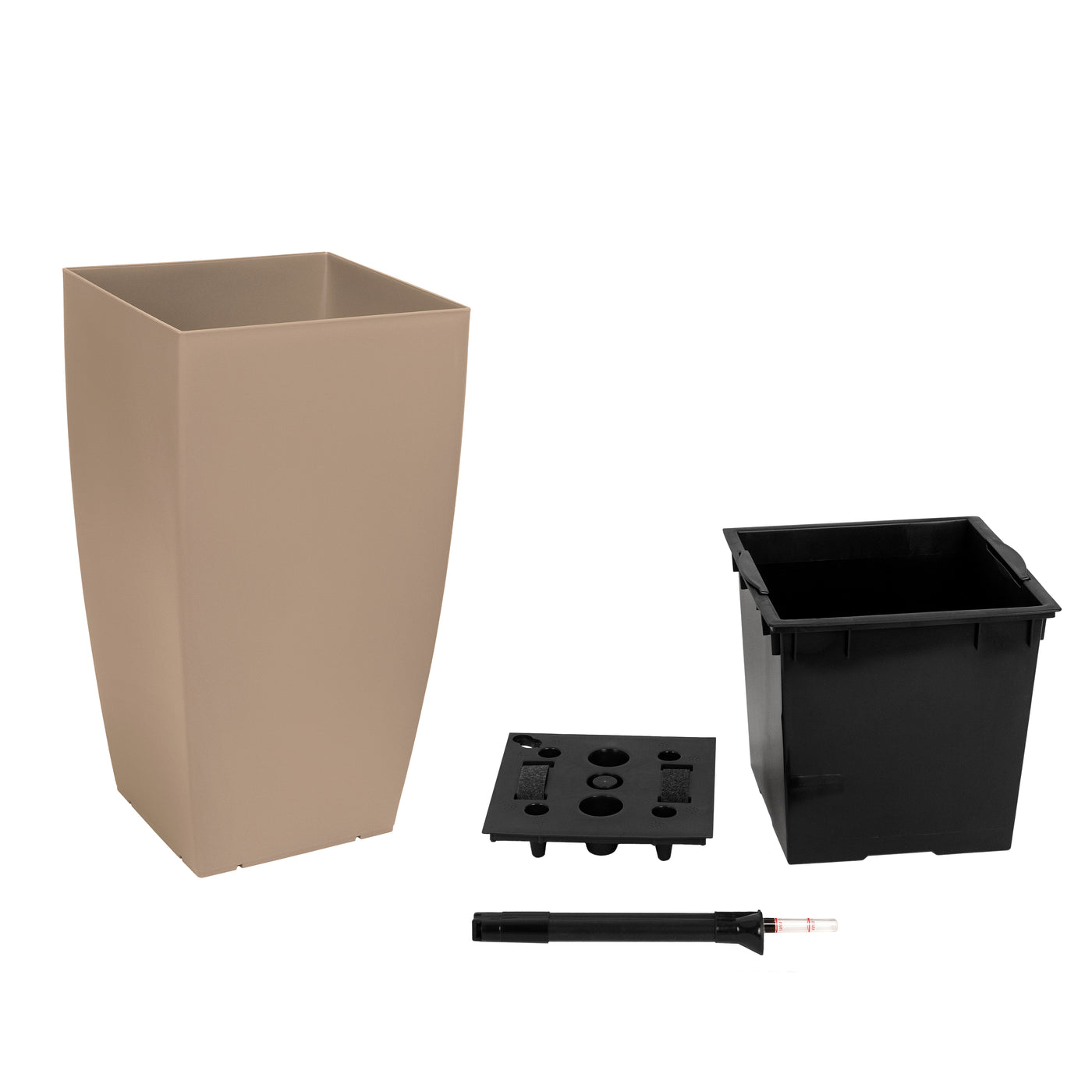 Ghiveci inteligent H66x36x36 cm cu set complet udare Cubico maro nisip mat