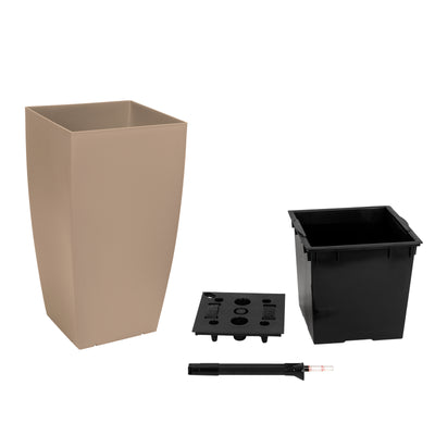 Ghiveci inteligent H66x36x36 cm cu set complet udare Cubico maro nisip mat