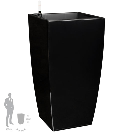 Ghiveci inteligent H66x36x36 cm cu set complet udare Cubico negru lucios