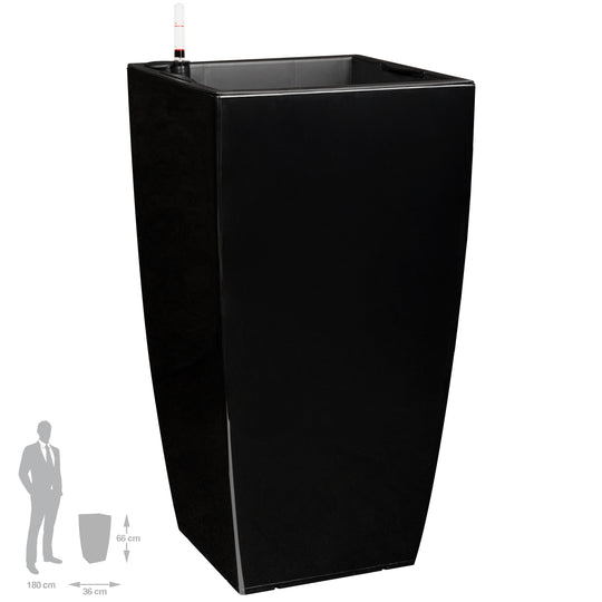 Ghiveci inteligent H66x36x36 cm cu set complet udare Cubico negru lucios