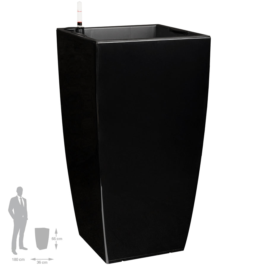 Ghiveci inteligent H66x36x36 cm cu set complet udare Cubico negru lucios